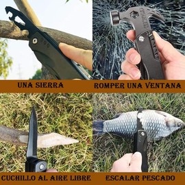 Lumbor37 Herramienta Multiusos, Martillo Multiusos 13 en 1, Martillo de Seguridad Multiusos de Acero Inoxidable con Llave, Abrelatas Portátil para... 