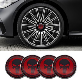 QZTYTY 4PCS Car Wheel Center Hub Cover, Center Caps for Rims, Waterproof & Rustproof Automotive Accessories Decals, Universal Car Accessories Hub Caps Compatible with Cars (Red/Balck Skull)