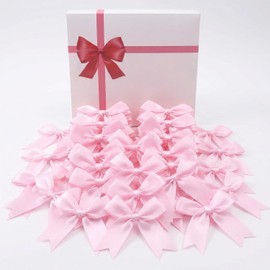 50 lazos de regalo rosados, elegantes lazos de satén de 3.3 pulgadas, reutilizables, fáciles de despegar y pegar, para envolver regalos, bodas, cumpleaños, baby shower, decoración de Navidad (incluye