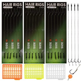 Carp Fishing Hair Rigs Boilie Rig Braided Thread Leader Line with Hair Extender Bait Stoppers Carp Hooks Swivels Sleeves Carp Fishing Terminal Tackle (18pcs Carp Rigs+3 Cards Boilie Stoppers)