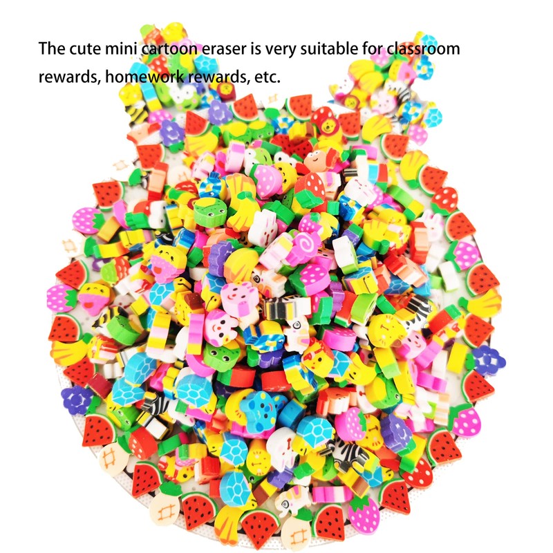 300PCS Mini Fun Erasers for Kids Bulk,Cute Assorted Novelty Pencil