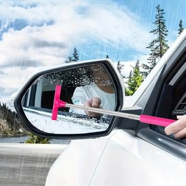 Retractable Car Window Cleaning Brush with Sponge - Portable Manual Rearview Mirror Squeegee, Ergonomic Non-Electric Design for Car Windows, Mirrors & Auto Cleaning Accessories (Pink)