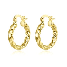 Yumay 14K Gold Small Twisted Hoop Earrings for Women/Girls(20MM).