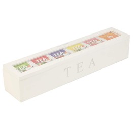 Wooden Tea Storage Box, Tea Bag Organizer, Wooden Tea Box with 5 Compartments Tea Storage Organizer, Tea Chest Organize Tea, Jewelry, Coffee Tea Bag Storage Box (White)