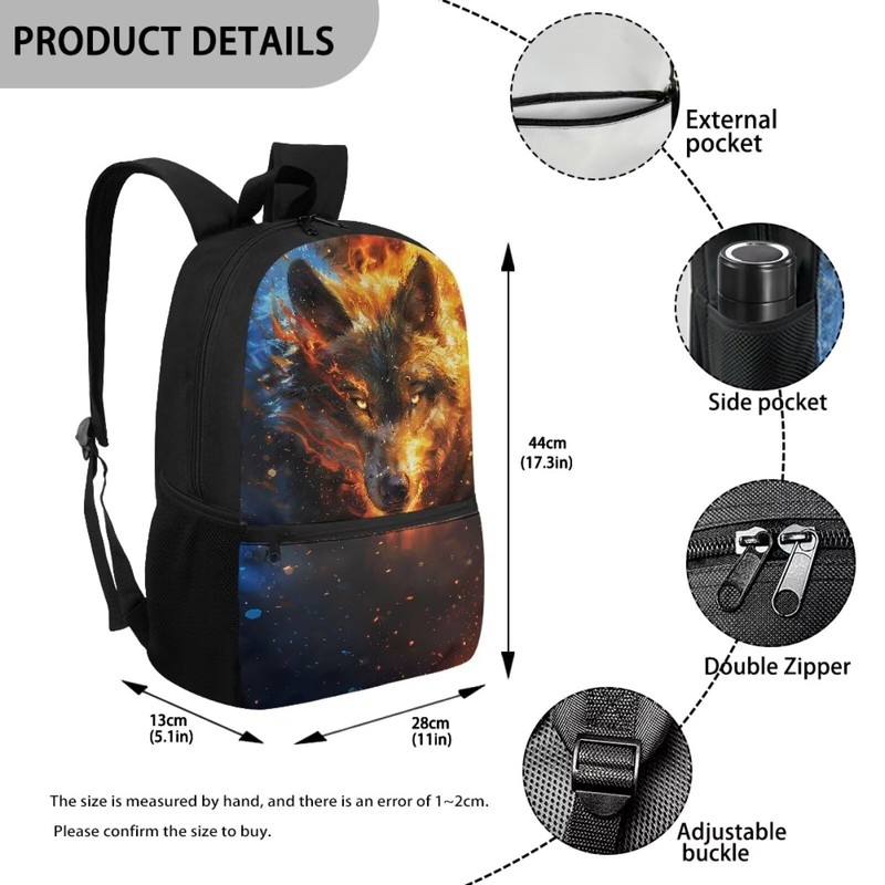 Renewold Cool Wolf 17 Inch School Backpack Multifunctional School Backpacks