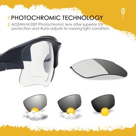 AOZAN ANSI Z87.1 Replacement Lenses For Oakley Flak Jacket OO9008 Sunglasses - HI-DEF Photochromic