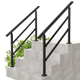 2 Pack Handrails for Outdoor Steps, Wrought Iron Black Stair Railing Kits & Hand Rails for Indoor Stairs for Porch, Concrete, Wood&Brick(Fit 1-4 Steps), Metal Railing for Stairs & Stair Railing Indoor