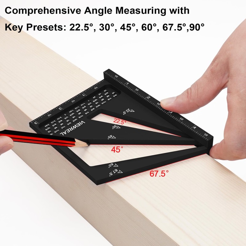 ViewReal Multi-Angle Measuring Ruler,3D Woodworking Square, 22.5-90 Degree Aluminum Alloy