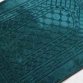 Prayer Rug Muslim Mat Islamic - Thick Prayer Rug Sajadah for Kids Men Women with Islam Prayer Beads for Eid Travel Ramadan, Soft and Luxury (Royal Green)