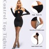 QWD Black Fishnet Tights For Women High Waist Tummy Control