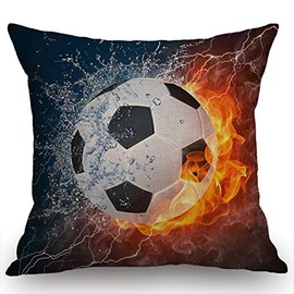 Swono Flaming Soccer Fire and Water Cotton Linen Throw Pillow Case Cushion Cover Home Office Decorative Square 18" x 18" Inch