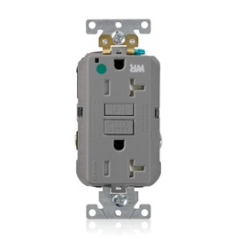Leviton GFWT2-HGG 20A-125V Extra-Heavy Duty Hospital Grade Tamper/Weather-Resistant Duplex Self-Test GFCI Receptacle, Gray, 20-Amp