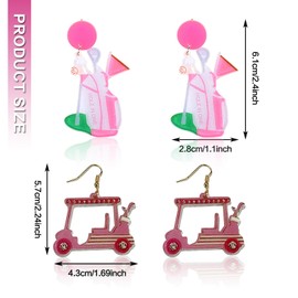 2 Pairs Golf Earrings for Women Golf Ball Bag Cart Dangle Earrings Studs Statement Golf Themed Earrings Sport Game Day Earrings Funny Golf Accessories for Women Jewelry