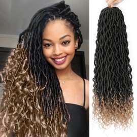 Ombre Faux Locs Crochet Hair 24 Inch 6 Packs Goddess Locs Crochet Hair For Black Women Pre Looped Crochet Goddess Locs With Curly Ends(1B/27, 24 Inch, 6 Packs)