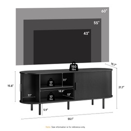 55" TV Stand with Power Outlet, Modern Media Console with Sliding Doors, Entertainment Center for TVs up to 60 Inch, Adjustable Shelves, Black