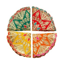 Aditri Creation Set of 4 Round Mat Aasan Velvet Pooja Cloth (Size :- 8 x 8 inches)
