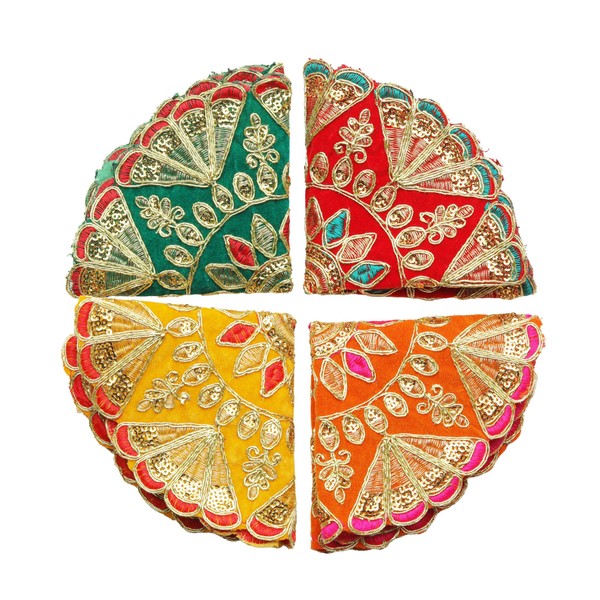 Aditri Creation Set of 4 Round Mat Aasan Velvet Pooja