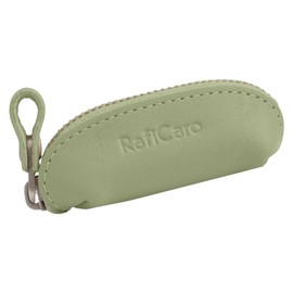 RafiCaro Small Coin Case, Genuine Leather, Key Chain, Small, Mini, Coin Purse, Compact, Italian Leather, Olive