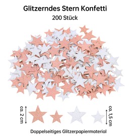 DazzJoy Glitter Stars Confetti Silver Pink Large, Pack of 200 Glitter Stars Confetti Christmas, Sequins Star Table Decoration New Year's Eve, 2 Sizes Stars Decoration, Scatter Stars Confetti Birthday