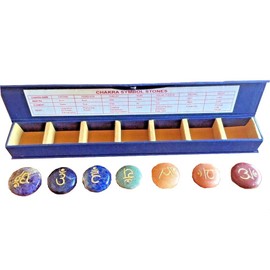 CircuitOffice Set of 7 Sanskrit Chakra Symbol Engraved Stones for, Wicca, Healing, Metaphysical, Positive Energy, Holistic, Balancing, Polished Palm Stones, Meditation, Protection, Decoration or Gift