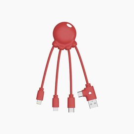Xoopar 4-in-1 Multi USB Octopus Cable – Universal Charger with USB-C, Lightning & Micro USB – Made from Ocean Recycled Plastic – OBP RED