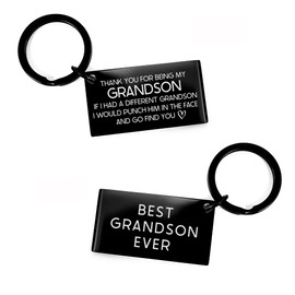 Funny Grandson Keychain Gifts from Grandma Grandpa Grandson Christmas Gifts for Grandson Birthday Graduation Gifts for Grandson Engraved Keychain for Grandson Thank You For Being My Grandson If I Had A Different Grandson I Would Punch Him In The Face and