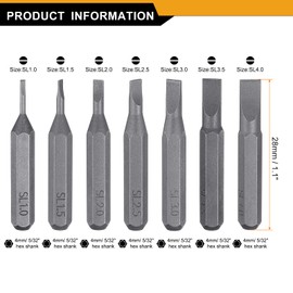 HARFINGTON 7pcs SL1.0-SL4.0 Slotted Screwdriver Bit Set 5/32" Hex Shank 28mm Length Magnetic Flat Head Hex Bits S2 Steel Screw Driver Bit for Electric Manual Screwdrivers Precision Repair