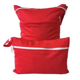 PTNKUIIY Cloth Nappies Wet Bags, 2 Pieces Changing Bag Wetbag with Zip Nappy Bag Wet and Dry Changing Bag Fabric Nappies Washable Organiser Bag for Babies Nappies, red