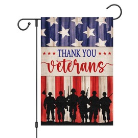 Louise Maelys Veterans Day Garden Flag 12x18 Inch Thank You Veterans Double Sided Stars and Stripes Small Burlap Yard Flag Outside Outdoor House Decor (Only Flag)
