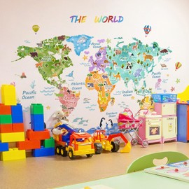Animal World Map Kids Wall Stickers Kids Girls Boy Baby Room Nursery Wall Decals Wall Decals Removable Wall Stickers for Kids Nursery Bedroom Living Room décor