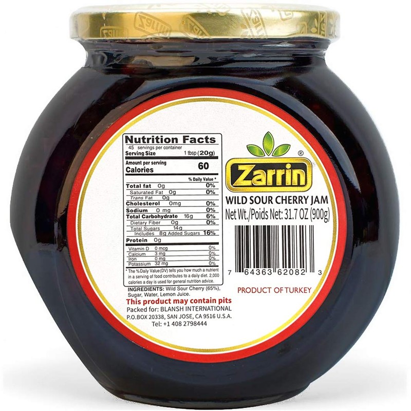Zarrin - Wild Sour Cherry Preserve, 31.7 oz (900g), Contains