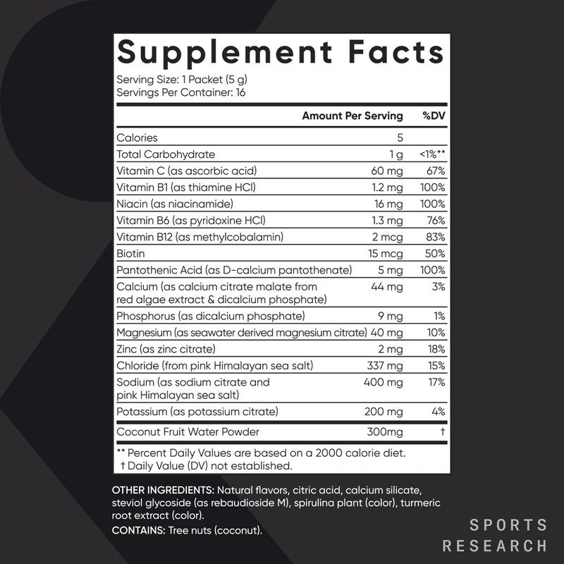 Sports Research Hydrate Electrolytes Powder Packets - Sugar-Free & Naturally
