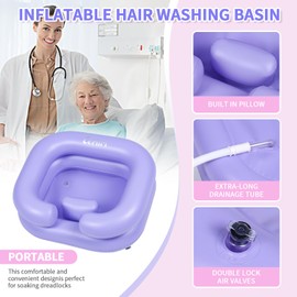 Cehim Inflatable Shampoo Basin - Portable Shampoo Bowl, Hair Washing Basin for Bedridden, Disabled,Injured, Hair Wash Tub for Dreadlocks and at Home Sink Washing (Light purple)