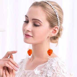 Just Follow Dangle Acrylic Petal Tassel Fringe Chain Earrings Long Drop Rose Flower Statement Earrings for Women With Box (Orange)