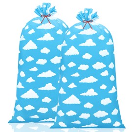Leinuosen 2 Pcs 70 Inches Jumbo Gift Bag Extra Large Baby Shower Bags Blue Sky White Cloud Gift Bags Oversized Plastic Birthday Gift Bags with Ropes for Baby Shower Party Favors