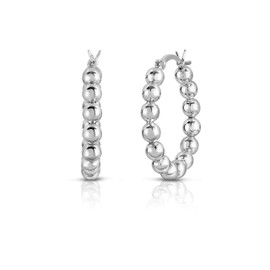 Sterling Silver Bead Ball Hoop Earrings, Beaded Hoop Earrings For Women- Silver Bead Hoop Earring For Women, 925 Sterling Silver bead Earring (Silver, 25)