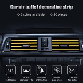 PYHLVCLF 20 Pieces Universal Car Air Conditioner Vent Trim Decoration Strip Accessories, Waterproof Flexible Shiny Auto Car Vent Interior Accessories for All Air Vent Outlet, Car Interior Acessories