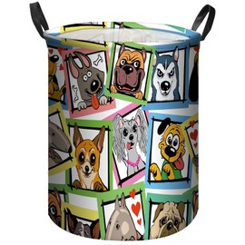 ALaundry Basket Foldable With Handles Oxford Cloth Portable Laundry Hamper Dirty Clothes Storage Bucket Toy Organizer For Bathroom/Laundry/Bedroom(Round-cartoon dog)
