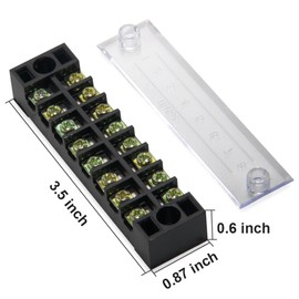 MILAPEAK Terminal Block and Strip - 12pcs (6 Sets) 8 Positions Dual Row 600V 15A Screw Terminal Strip Blocks with Cover + 400V 15A 8 Positions Pre-Insulated Terminals Barrier Strip (Black & Red)
