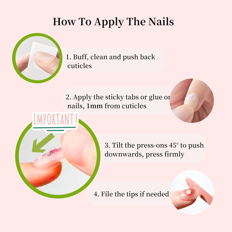 Hanakoko Handmade Press-On Nails, Floral Designs with Glitter and Pearls