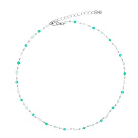 FUTIMELY Bohemia Green Beaded Beads Choker Necklace for Women,Simple Fresh Silver Beaded Square Round Bead Choker Necklace Fashion Jewelry