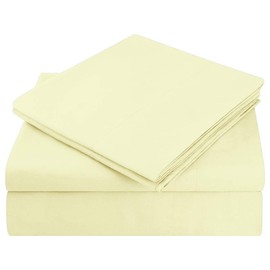 Luxxure Care - Juego de sábanas de 4 piezas, 100 algodón egipcio suave, 400 hilos, sábanas suaves, color amarillo claro, tamaño queen de 40,6 cm de...