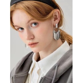 BiBeary Tassel Pendant Women's Earrings Statement Vintage Style Art Deco Prom Party Silver Plated, Cubic Zirconia