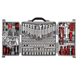 CARTMAN 205 Piece Ratchet Wrench Tool Set 1/4" & 3/8" & 1/2" Drive with SAE/Metric Sockets Kit in Plastic Toolbox