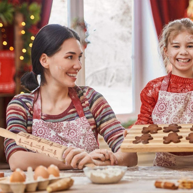Rolling Pin with Embossing Christmas, XiXiRan Christmas Prage Rolling Pin,