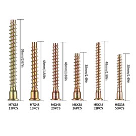 150 Pcs Confirmat Screws, Allen Key Screws, Flat Pack Furniture Screws, Carcass Screws, Hex Socket Wood Screws, Chipboard Furniture Connecting Screws for Furniture Industry, Color Zinc, M5/M6/M7