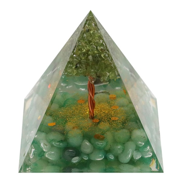 Nature Pulito Orgone Pyramid, Peridot Tree of Life & Green Aventurine, Healing Crystals Orgonite Pyramids for Meditation Positive Energy Protection Chakra Balancing Relaxation and Rejuvenation