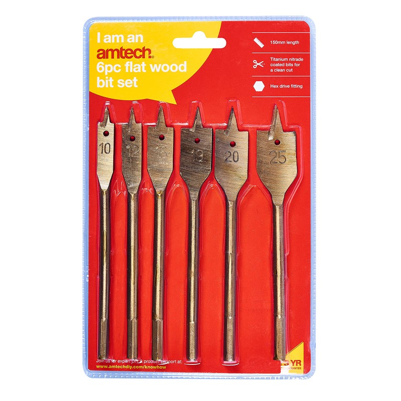 Amtech F1425 6 Piece Titanium Flat Wood bit Set