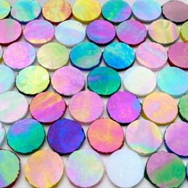 ILLUCKAI 3/4" Iridescent Round Glass Mosaic Tiles for Crafts, 280g 125pcs Circle Mosaic Glass Pieces, Stained Glass Kit Supplies for Home Decor(Iridescent Mix)