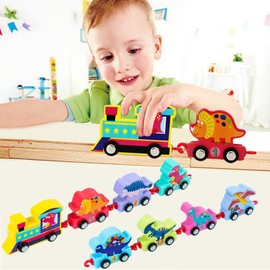 Montessori Toys for 1-3 Year Old Boy Girls, Train Set for Kids Gifts for 1-3 Year Old Toddler Toys Wooden Dinosaur Toys for Boys Age 2-4 Educational Learning Toys for Kids Toddlers Birthday Presents